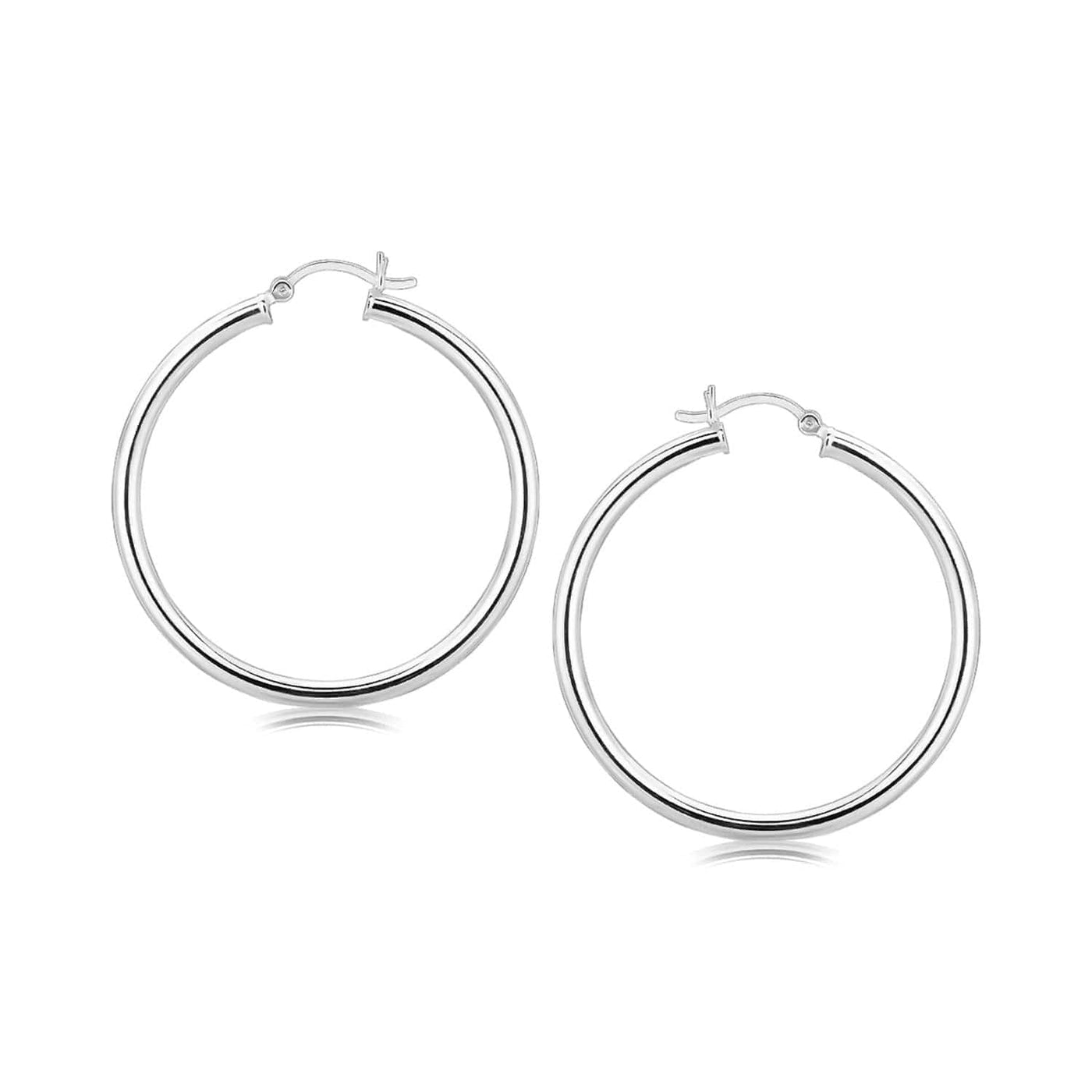 RCJ Earrings Sterling Silver Sterling Silver Rhodium Plated Large Polished Classic Hoop Earrings (3x40mm)