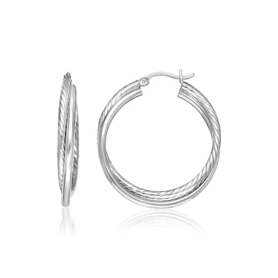 RCJ Earrings Sterling Silver Sterling Silver Ridged Hoop Earrings with Textured Design