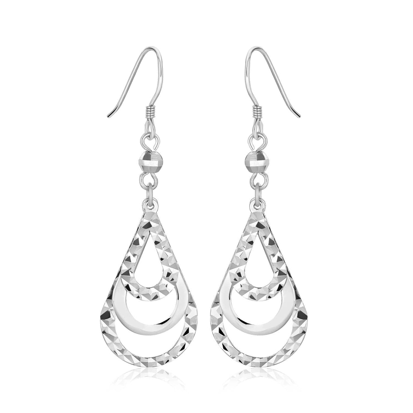 RCJ Earrings Sterling Silver Sterling Silver Textured Graduated Open Teardrop Dangling Style Earrings