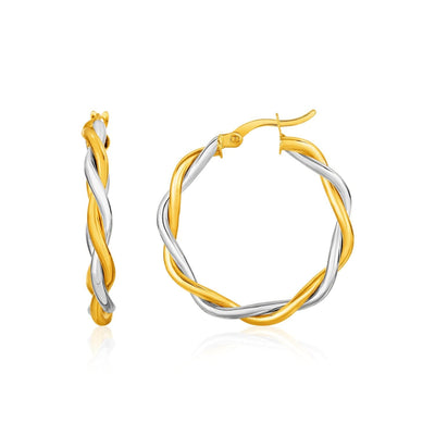 RCJ Earrings Two-Tone Gold Two-Tone Twisted Wire Round Hoop Earrings in 10k Yellow and White Gold(3x20mm)