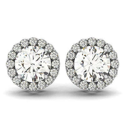 RCJ Earrings White Gold 14k White Gold Four Prong Round Halo Diamond Earrings (1 1/6 cttw)
