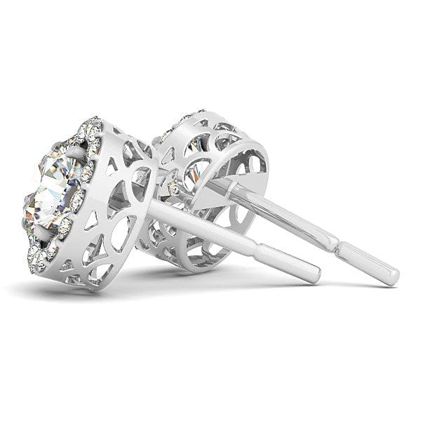 RCJ Earrings White Gold 14k White Gold Four Prong Round Halo Diamond Earrings (1 1/6 cttw)