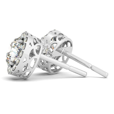 RCJ Earrings White Gold 14k White Gold Four Prong Round Halo Diamond Earrings (1 1/6 cttw)