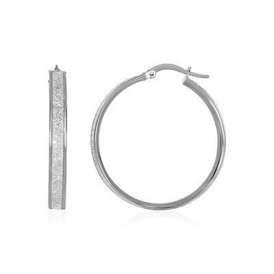 RCJ Earrings White Gold 14k White Tone Gold Hoop Style Earrings with Center Glitter Look Design(4x30mm)