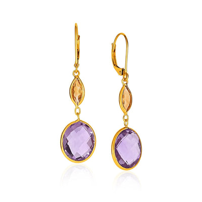 RCJ Earrings Yellow Gold 14k Yellow Gold Drop Earrings with Citrine and Amethyst Briolettes