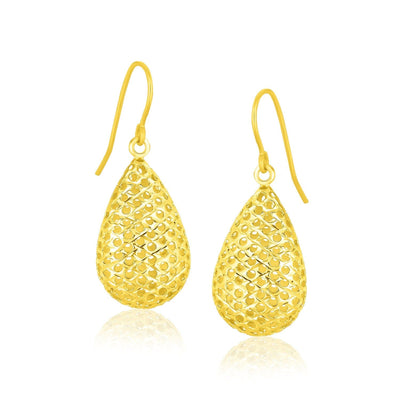 RCJ Earrings Yellow Gold 14k Yellow Gold Honeycomb Texture Large Teardrop Drop Earrings