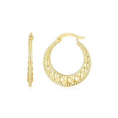 RCJ Earrings Yellow Gold 14K Yellow Gold Puffed Wavy Textured Hoops