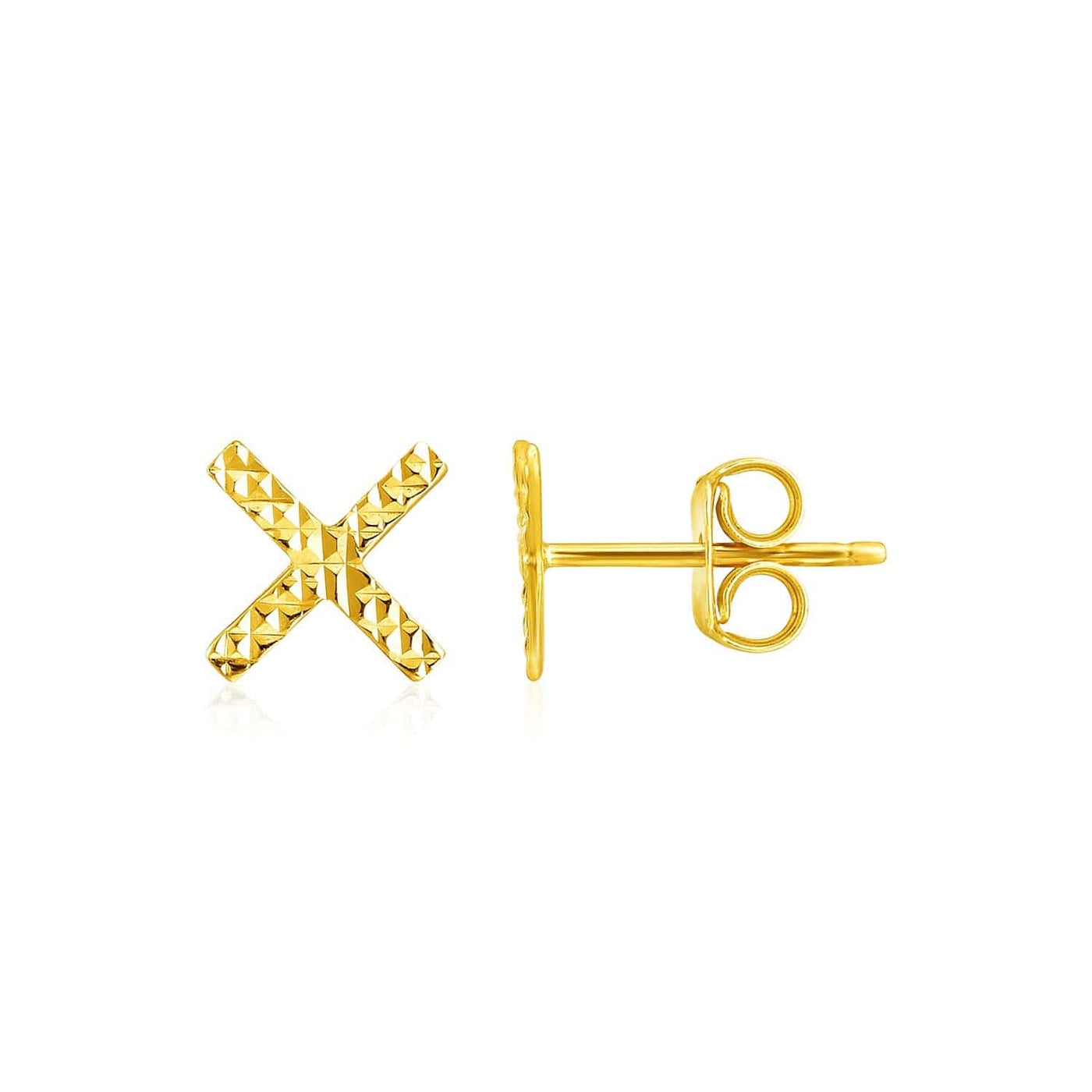 RCJ Earrings Yellow Gold 14k Yellow Gold Textured X Post Earrings