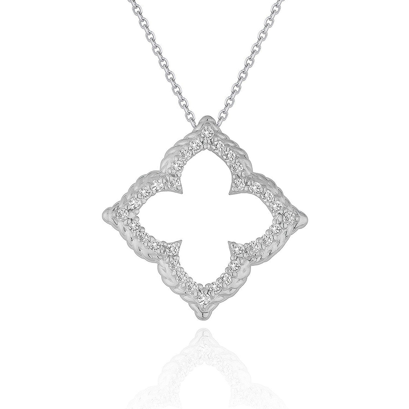 RCJ Necklaces 16'' / White Gold 14k White Gold Diamond Cut-out Flower Pendant (1/3 cttw)