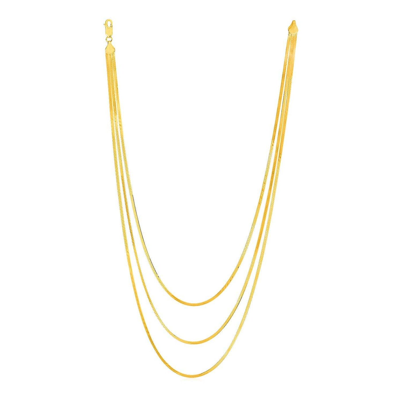 RCJ Necklaces 16'' / Yellow Gold 14k Yellow Gold Three Strand Herringbone Chain Necklace