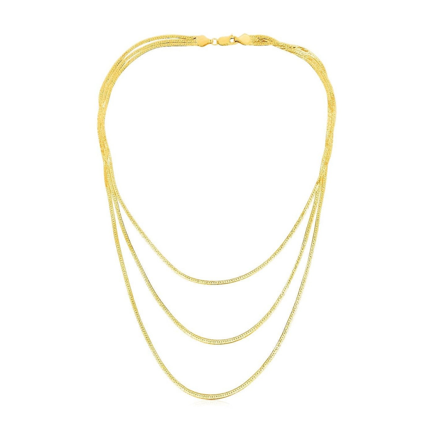 RCJ Necklaces 16'' / Yellow Gold 14k Yellow Gold Three Strand Herringbone Chain Necklace