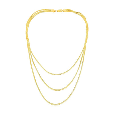 RCJ Necklaces 16'' / Yellow Gold 14k Yellow Gold Three Strand Herringbone Chain Necklace