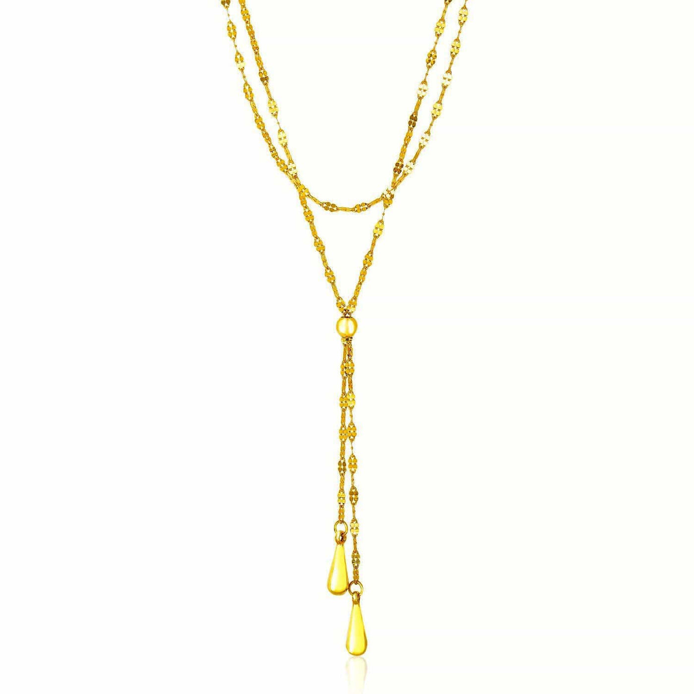 RCJ Necklaces 17'' / Yellow Gold 14k Yellow Gold Double Strand Chain with Puffed Heart Lariat Necklace