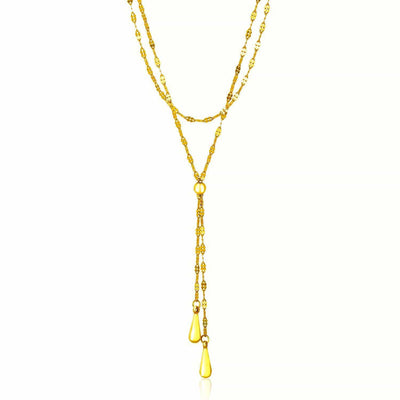 RCJ Necklaces 17'' / Yellow Gold 14k Yellow Gold Double Strand Chain with Puffed Heart Lariat Necklace