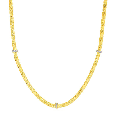 RCJ Necklaces 17'' / Yellow Gold Woven Rope Necklace with Diamond Accents in 14k Yellow Gold