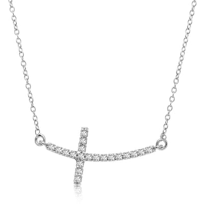 RCJ Necklaces 18'' / White Gold 14k White Gold Diamond Embellished Cross Motif Necklace (.21cttw)