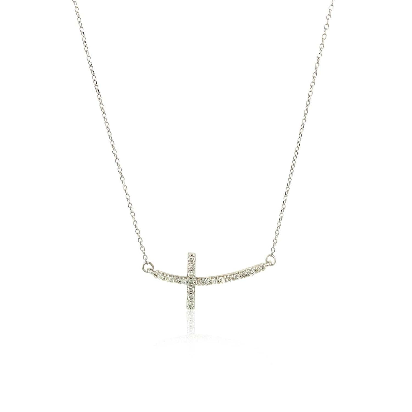 RCJ Necklaces 18'' / White Gold 14k White Gold Diamond Embellished Cross Motif Necklace (.21cttw)
