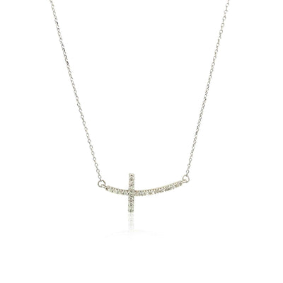 RCJ Necklaces 18'' / White Gold 14k White Gold Diamond Embellished Cross Motif Necklace (.21cttw)