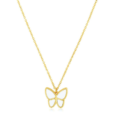 RCJ Necklaces 18'' / Yellow Gold 14k Yellow Gold High Polish Butterfly Peral Paste Necklace