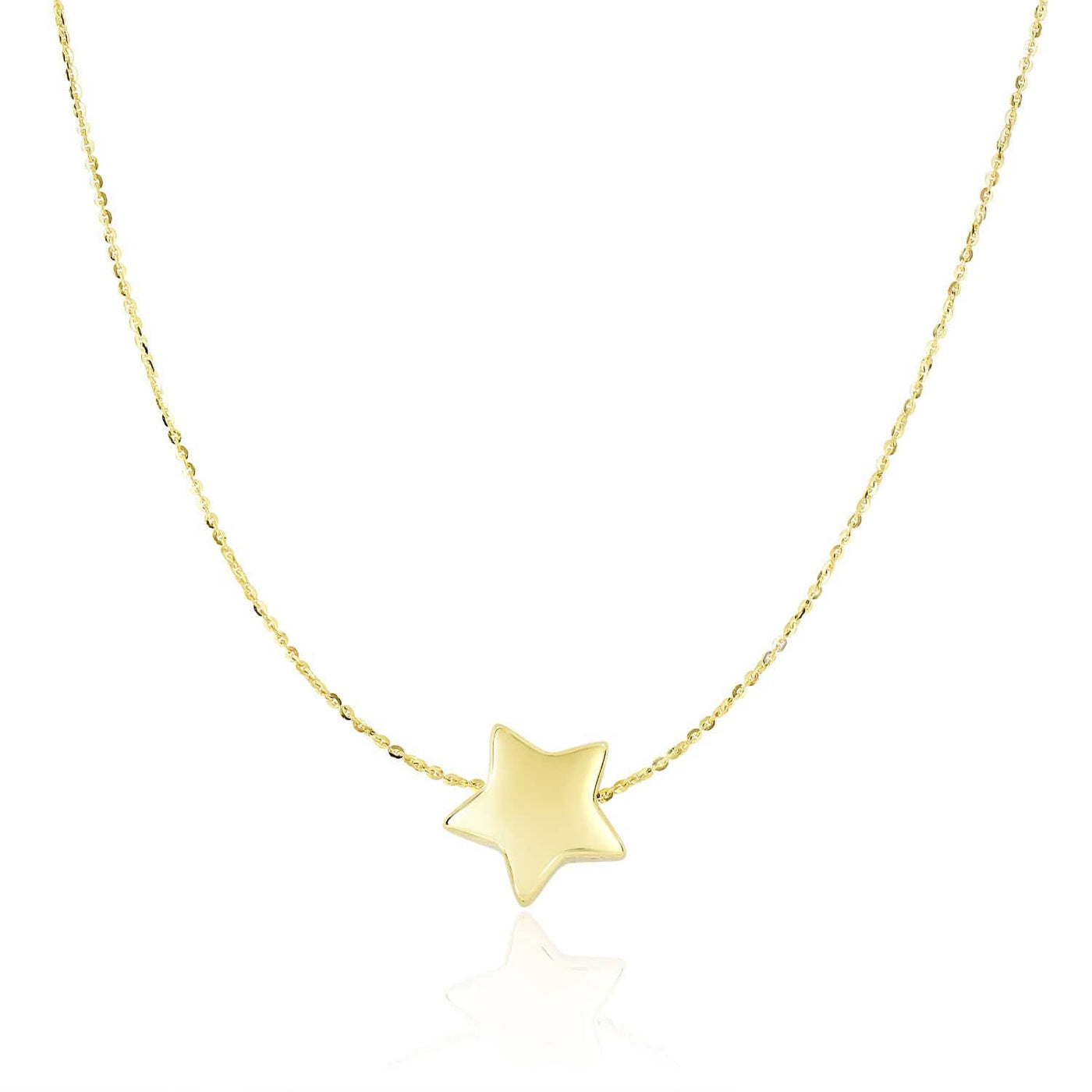 RCJ Necklaces 18'' / Yellow Gold 14k Yellow Gold Necklace with Shiny Puffed Sliding Star Charm