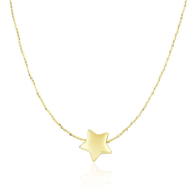 RCJ Necklaces 18'' / Yellow Gold 14k Yellow Gold Necklace with Shiny Puffed Sliding Star Charm