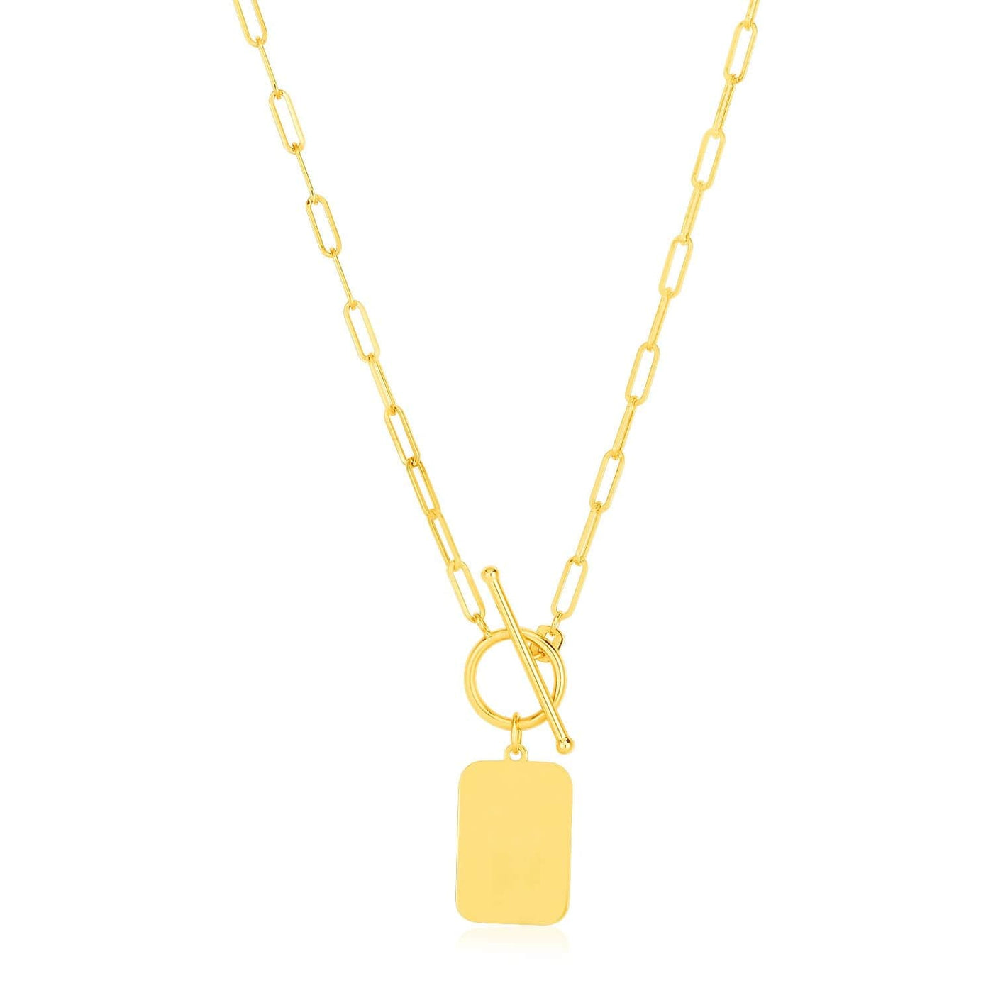 RCJ Necklaces 18'' / Yellow Gold 14k Yellow Gold Paperclip Chain Necklace with Rounded Rectangle Pendant