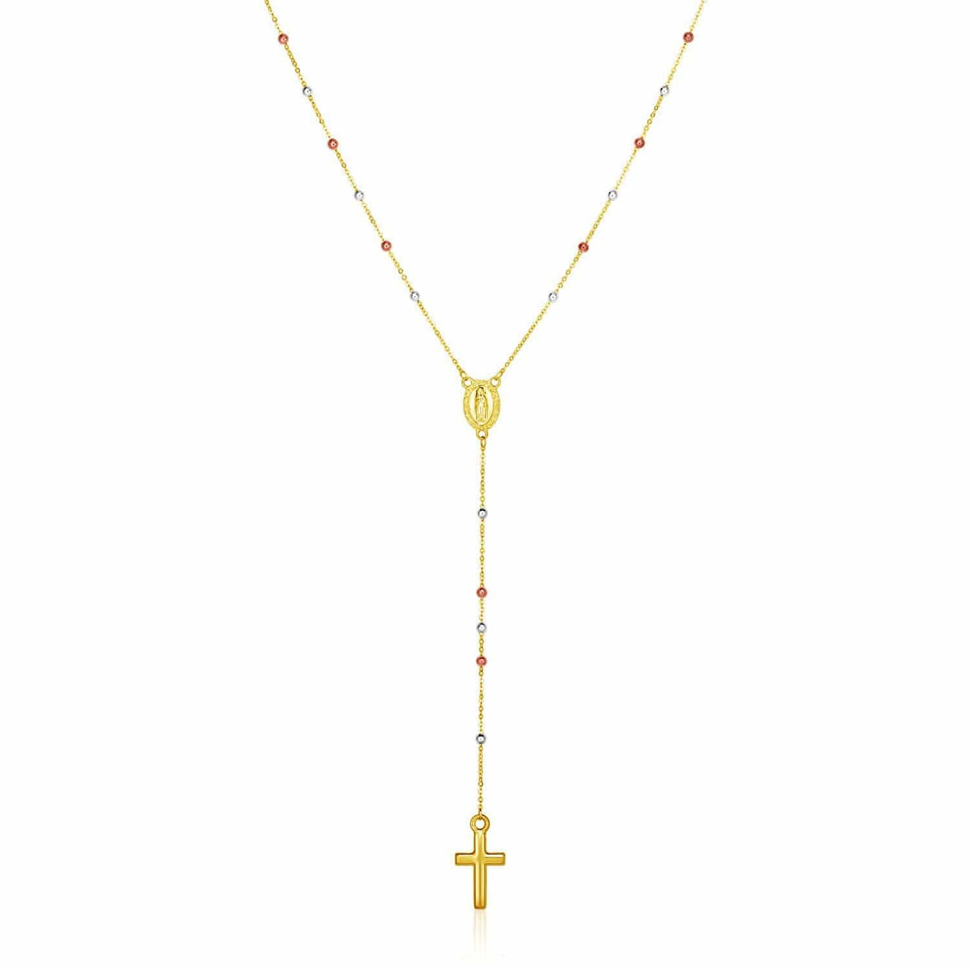 RCJ Necklaces 26'' / Tri-Color Gold 14k Tri Color Gold Lariat Rosary Necklace