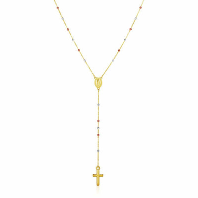 RCJ Necklaces 26'' / Tri-Color Gold 14k Tri Color Gold Lariat Rosary Necklace