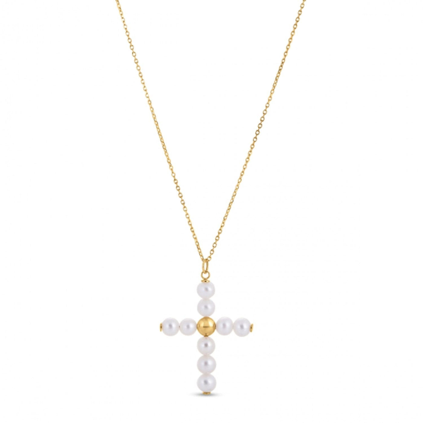 RCJ Pendants 18 / Yellow Gold 14k Yellow Gold Pearl Cross Pendant