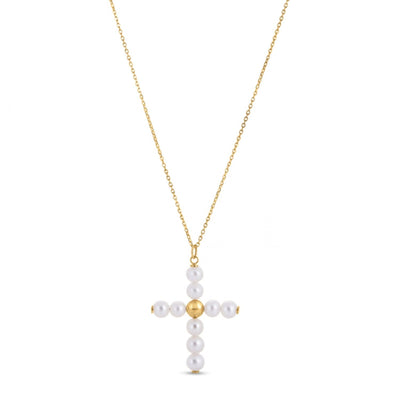 RCJ Pendants 18 / Yellow Gold 14k Yellow Gold Pearl Cross Pendant