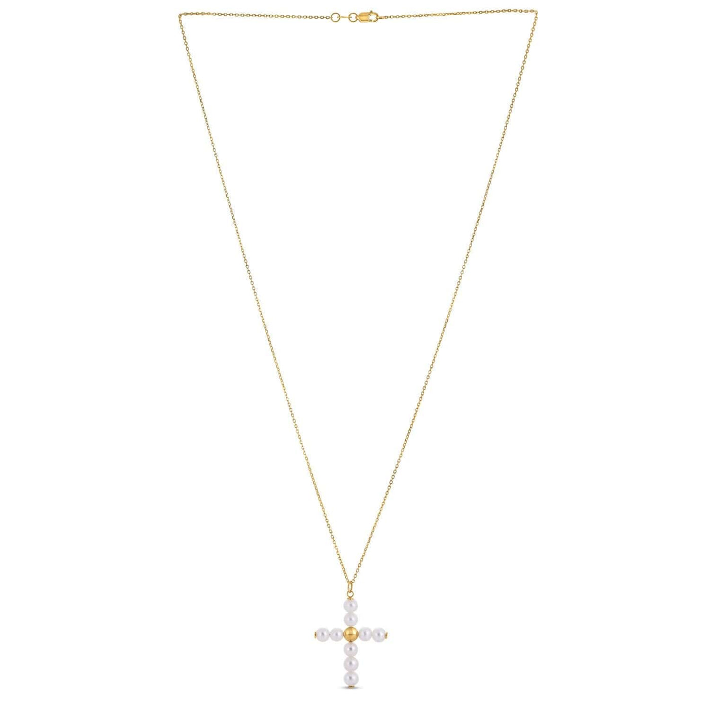 RCJ Pendants 18 / Yellow Gold 14k Yellow Gold Pearl Cross Pendant