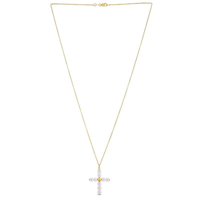 RCJ Pendants 18 / Yellow Gold 14k Yellow Gold Pearl Cross Pendant