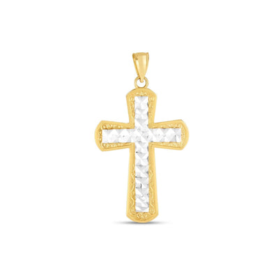 RCJ Pendants Two-Tone Gold 14k Two Tone Gold High Polish Diamond Cut Cross Pendant