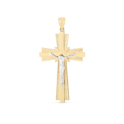 RCJ Pendants Two-Tone Gold 14k Two Tone Gold High Polish Diamond Cut Cross Pendant