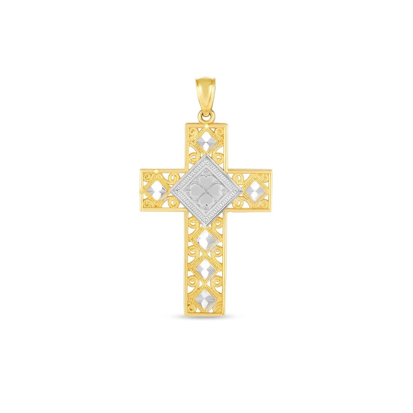 RCJ Pendants Two-Tone Gold 14k Two Tone Gold High Polish Diamond Cut Cross Pendant