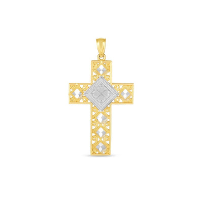 RCJ Pendants Two-Tone Gold 14k Two Tone Gold High Polish Diamond Cut Cross Pendant