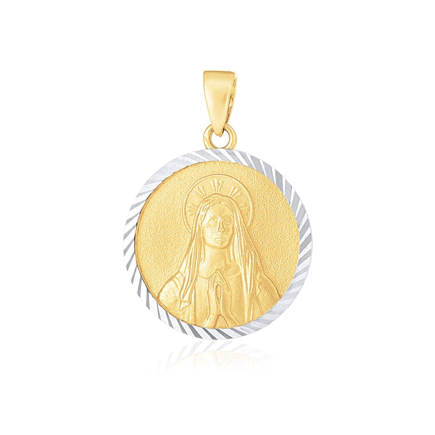 RCJ Pendants Two-Tone Gold 14k Two Tone Gold Round Textured Religious Medal Pendant