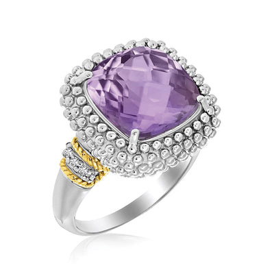 RCJ Rings 18k Yellow Gold & Sterling Silver Popcorn Ring with Amethyst and Diamond Accents
