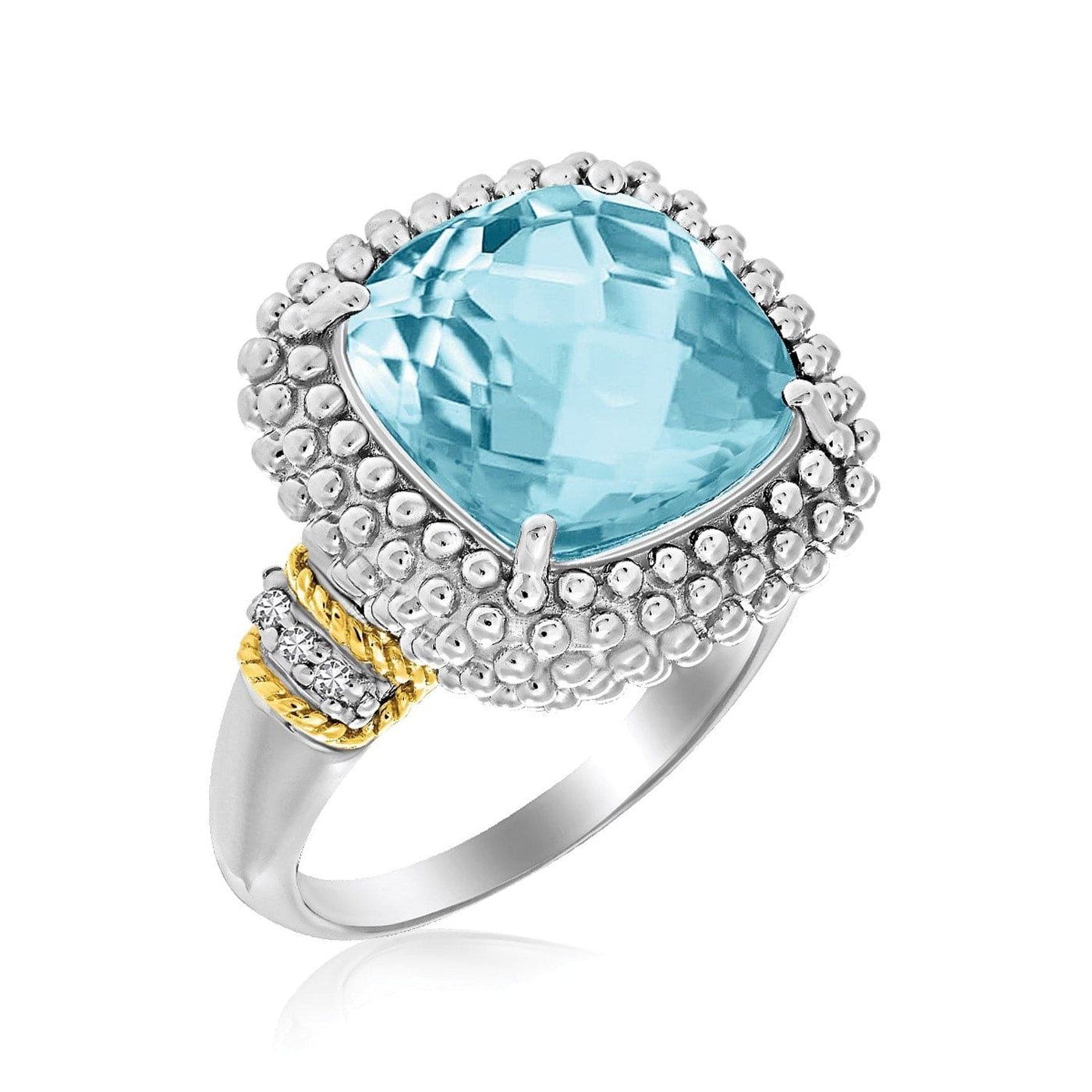 RCJ Rings 18k Yellow Gold & Sterling Silver Sky Blue Topaz and Diamond Popcorn Ring