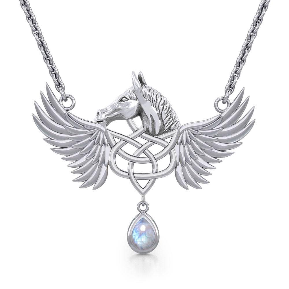 Maura Gems and Jewellery Celtic Pegasus Horse with Wing Silver Necklace