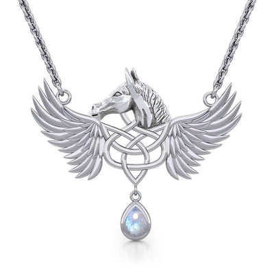 Maura Gems and Jewellery Celtic Pegasus Horse with Wing Silver Necklace