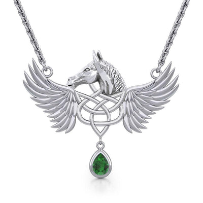 Maura Gems and Jewellery Celtic Pegasus Horse with Wing Silver Necklace