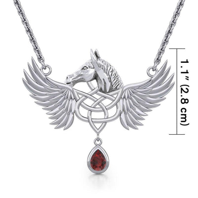 Maura Gems and Jewellery Celtic Pegasus Horse with Wing Silver Necklace