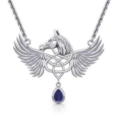 Maura Gems and Jewellery Celtic Pegasus Horse with Wing Silver Necklace