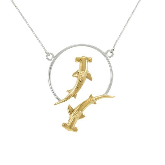 Maura Gems and Jewellery Double Hammerhead Shark Sterling Silver and Gold Accent Necklace