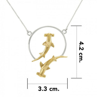 Maura Gems and Jewellery Double Hammerhead Shark Sterling Silver and Gold Accent Necklace