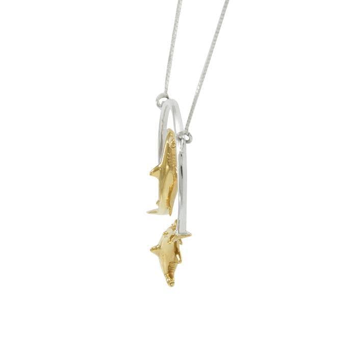 Maura Gems and Jewellery Double Hammerhead Shark Sterling Silver and Gold Accent Necklace