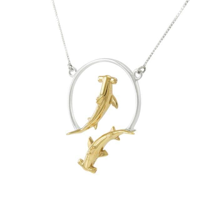 Maura Gems and Jewellery Double Hammerhead Shark Sterling Silver and Gold Accent Necklace