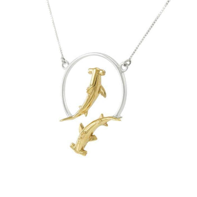 Maura Gems and Jewellery Double Hammerhead Shark Sterling Silver and Gold Accent Necklace