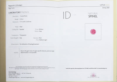 Maura Gems and Jewellery Gemstones Natural pink spinel oval with lotus certificate